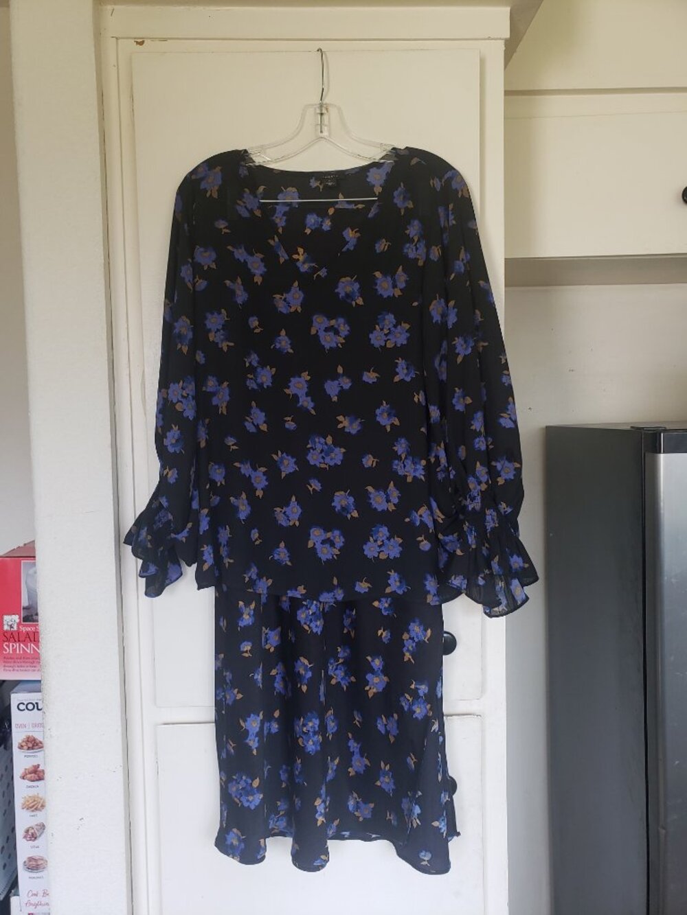 Halogen Black Skirt and Blouse with Purple Flowers Size Medium
